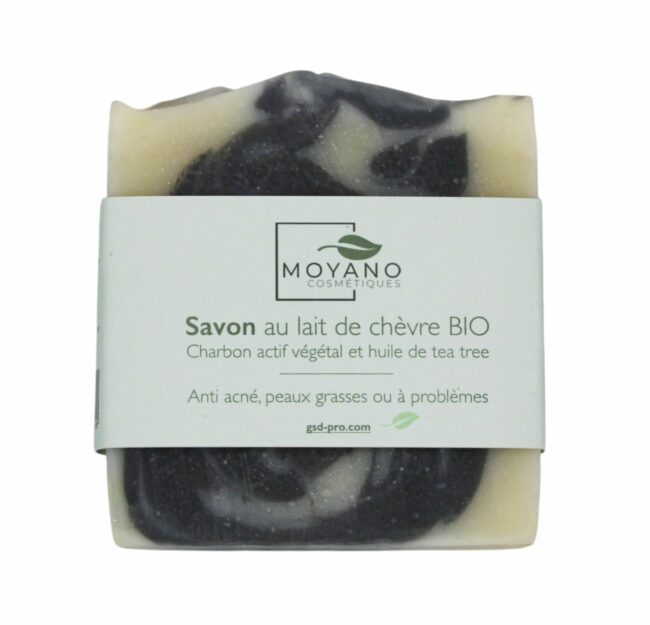 Savon au lait de chèvre bio charbon actif végétal et huile de tea tree saponifié à froid 100 gr